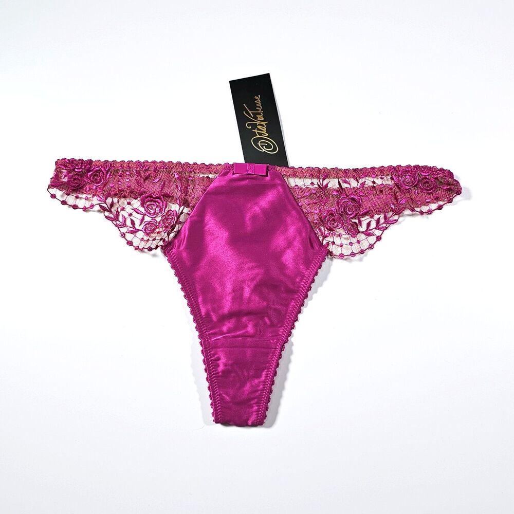 Dita Von Teese Julie's Roses Rubine Satin Embroidered G-String Panty Size S